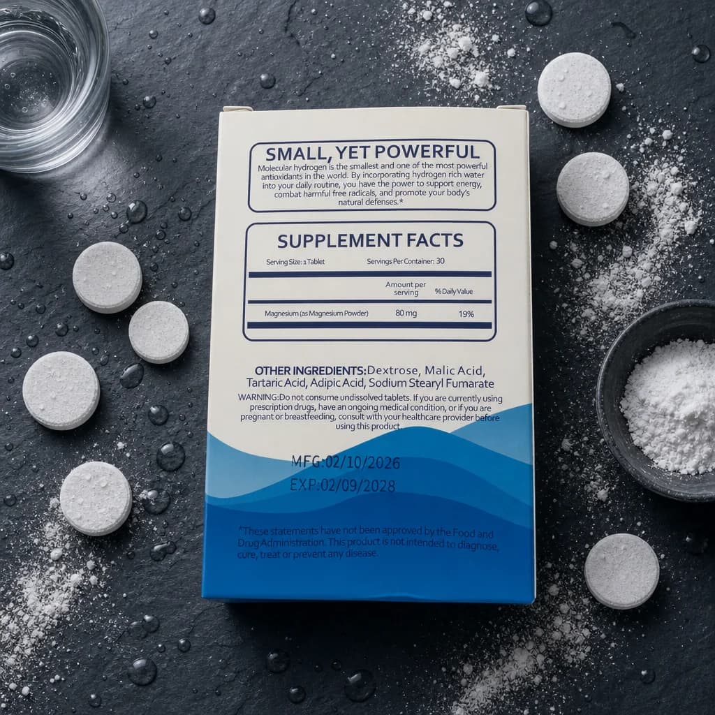H2 Hydrogen Water Tablets — Flat Lay